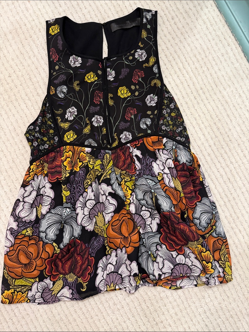 Proenza Schouler Black Floral Sleeveless Camisole with Multicolor Blooms